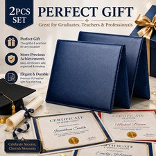 2PCS A4 Award and Diploma Portfolio, PU Leather Certificate Album for Documents