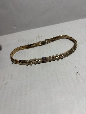 Vintage Anne Klein Gold Tone Link Bracelet With Rhinestones And Amethyst Colored