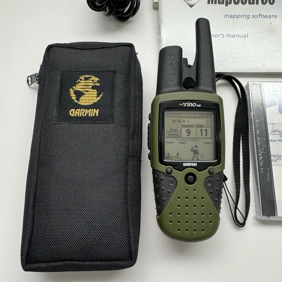 2 Garmin Rino 120 Handheld Hiking GPS Navigator & 2-Way Radios W/ Cases Bundle - Image 2 of 4