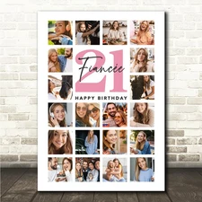 Photo Collage 21st Birthday Gift For Fianc�e 20-Photo Pink Print Or Canvas