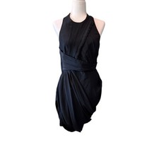 Zimmermann Sueded Draped Silk Halter Neck Cocktail Dress Size 2 Black Pleated