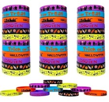 60 Halloween Silicone Bracelets Party Rubber Wristbands Trick or Treat Accessory