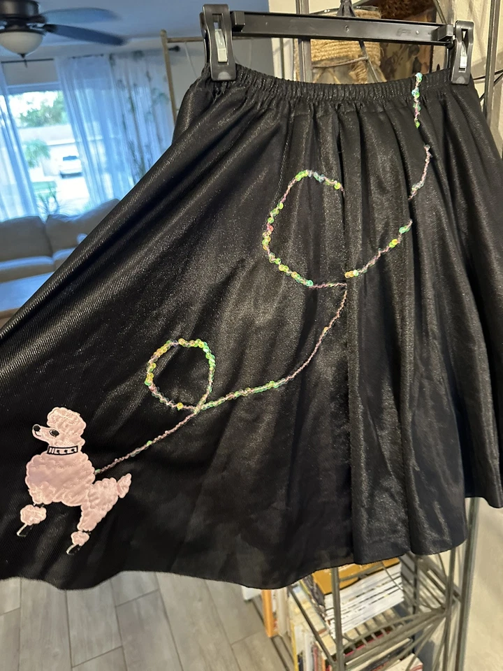 Falda caniche satinado negra años 50 _ talla pequeña adulto Foto 2 de 4
