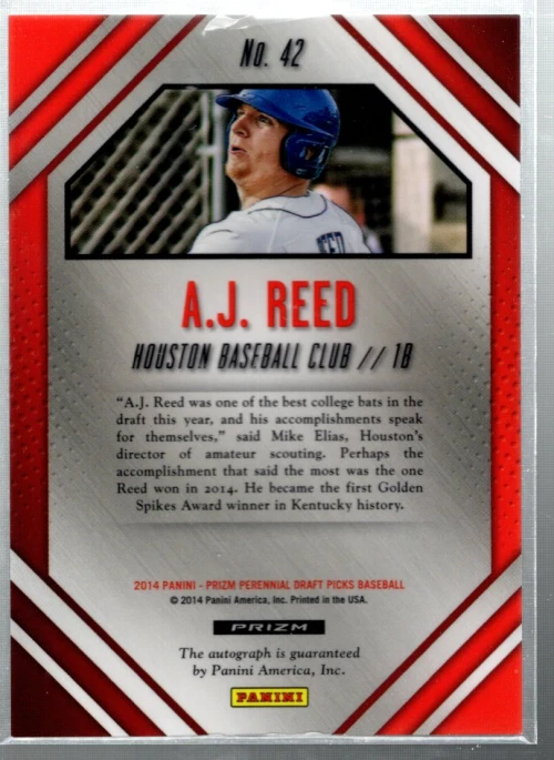 2014 Panini Perennial Draft Picks Prospect Signatures Prizms #42 A.J. Reed Auto - Image 2 of 2