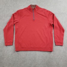 Tommy Bahama Sweater Mens Large Red Brown 1/4 Zip Reversible Pullover Cotton