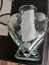 Clear Glass Heart-Shaped Decorative Figural Bottle with Etched Hearts