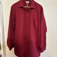 VAN HEUSEN Men's Dress Shirt 17 1/2 X-Large 34/35 Long Sleeve Burgundy