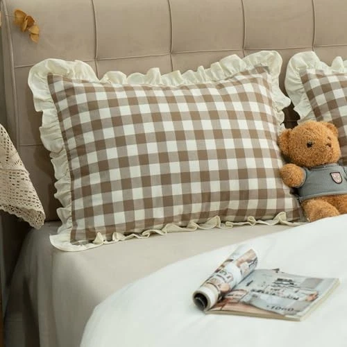 Набор наволочек из 2 окрашенных пряжей чистого хлопка 26 x 20 дюймов (упаковка из 2) коричневые клетчатые - Изображение 2 из 4