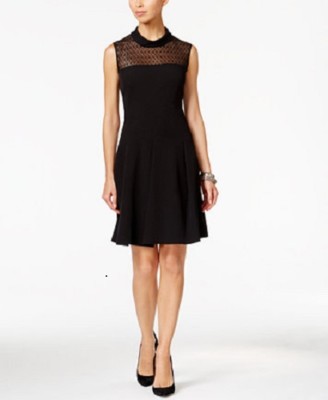 ANNE KLEIN PLEATED LACE PANEL FIT FLARE DRESS, US 8 | eBay