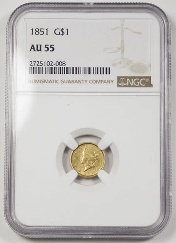 United States (US) 1851 Liberty $1 Gold Coin NGC AU55 Type 1 Choice AU