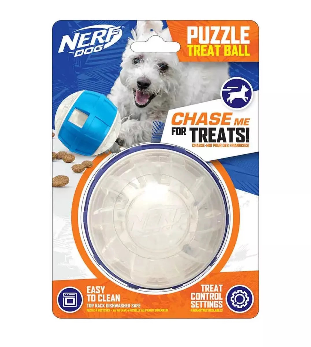 Nerf Dog Puzzle Treat Ball 3.5 Slow Feeder Dog Toy Blue&Clear Medium NEW!!!