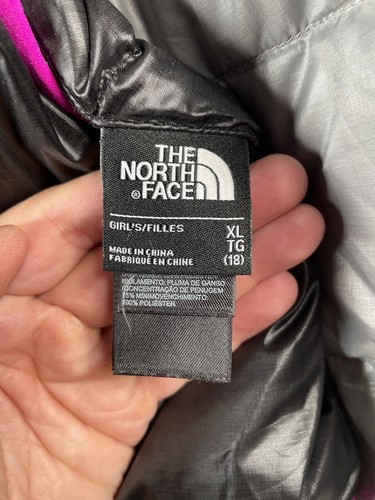 TNF Girls Moondoggy Down Reversible Puffer Jacket Gray/Black Size XL(18) 21x25.5 - Picture 5 of 15
