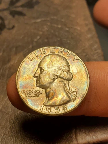 1959 Washington Quarter W/Allover Obverse Toning XF-AU, Pretty! Toned 90% Silver