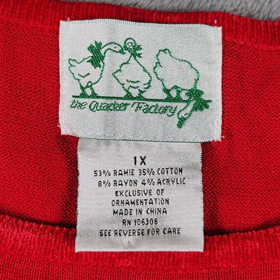 Quacker Factory Valentines Day Heart Sweater Top 1X Red Beaded Novelty Whimsical - Image 2 of 4