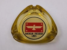 Vintage American President Lines Amber Glass Triangle Cigarette Ashtray Rare