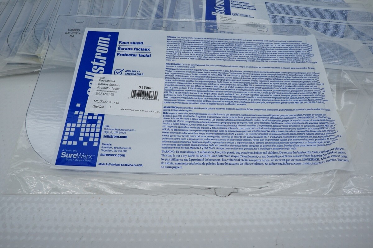 Lot / Pack of 25 New Sellstrom S35000 Face Shield Clear Acetate