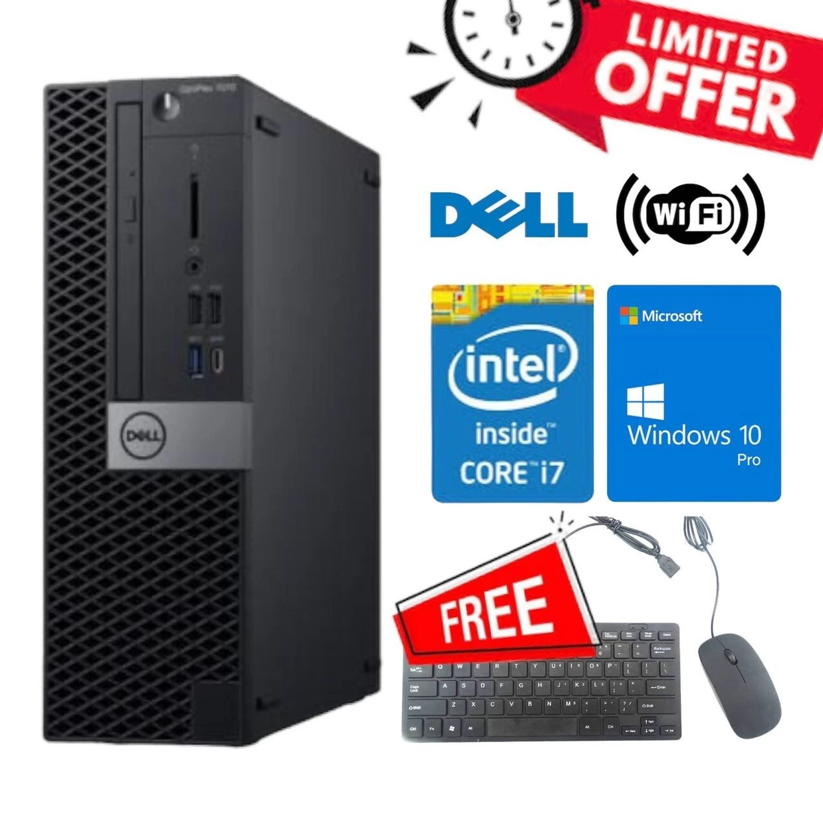 Dell Desktop PC Optiplex 7070 SFF Intel i7-8700 32GB DDR4 1TB SSD DVD WIFI