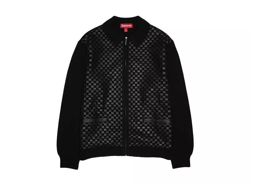 Cardigan zippé en cuir tissé Supreme noir