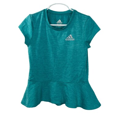 Adidas T Shirt Girls Sz 6X Blue Top Short Sleeve Ruffle Activewear