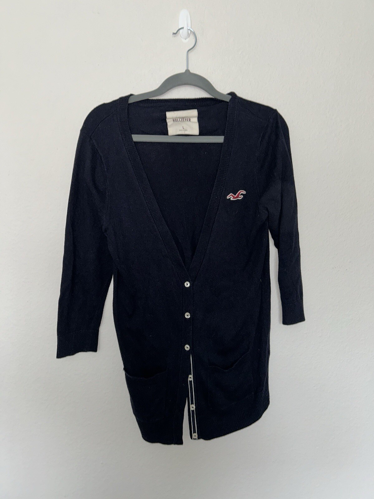 Hollister Navy blue cardigan Women’s Size Large Y2K Preppy Academia Minimalist