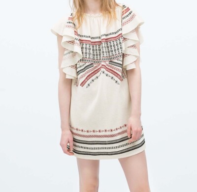 ZARA NEW WOMAN SHORT EMBROIDERED DRESS OFF-WHITE S,M 5598/002 | eBay
