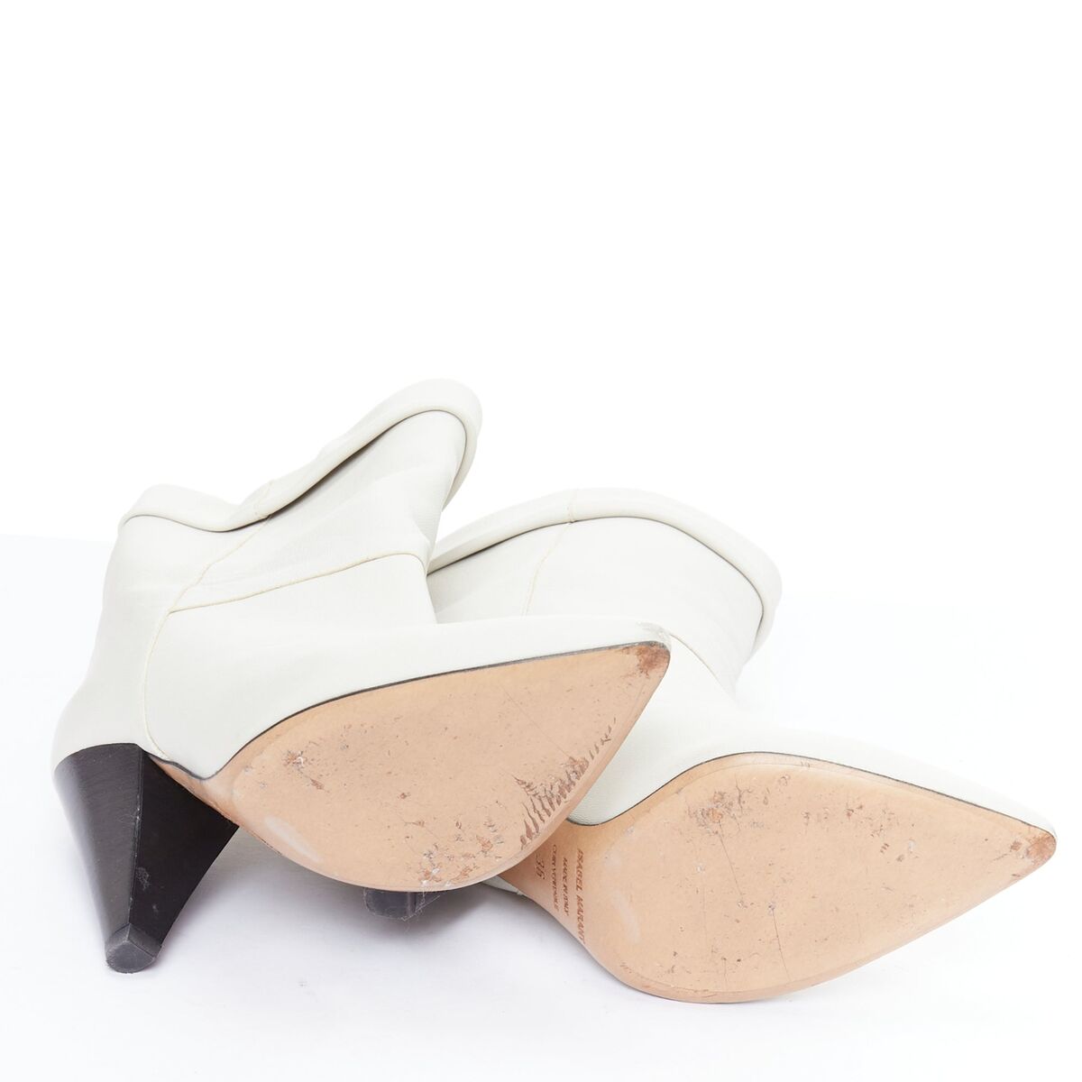 ISABEL MARANT Rouxa off white leather black cone heel boots ISABEL MARANT Rouxa off white leather black cone heel boots