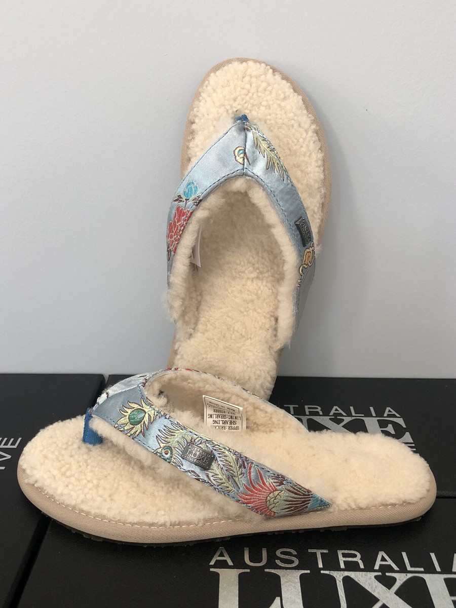 AUSTRALIA LUXE Feel Multicolor Satin Brocade Sheepskin Flip Flops