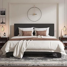 Full /Queen Size Upholstered Platform Bed Frame with Adjustable Headboard, Grey