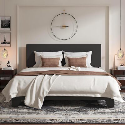 Full /Queen Size Upholstered Platform Bed Frame with Adjustable Headboard, Grey