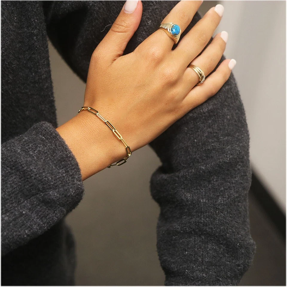 Brazalete de cadena con clip de oro italiano de plata de ley 925 maciza de 4 mm - 7" y 8" Foto 3 de 4