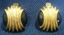 Vintage Bluette Made In France Shoe Clips Gold Tone Black Enamel