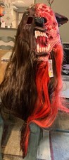 NWT Half-Skinned Wolf Wolfman Werewolf Mask with long hair Adult Halloween