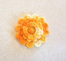 Crocheted Shades of Yellow 3-Layered Mum Flower Applique Small Quilting Sewing