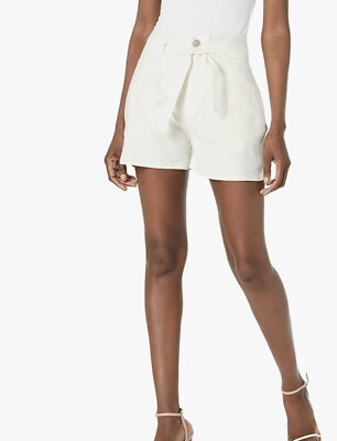 NWOT Hudson Womens Paperbag Shorts 30 Pockets Pleated Linen Blend Egret