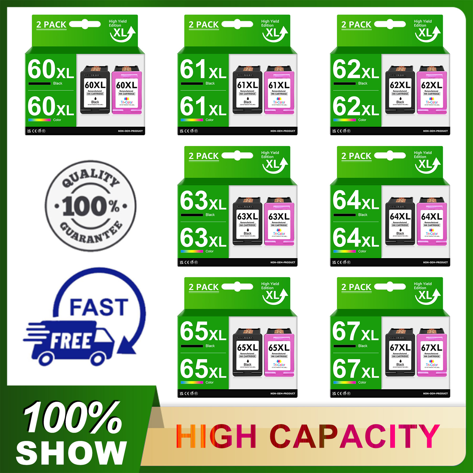 Ink Cartridges Combo For HP 60XL 61XL 62XL 63XL 64XL 65XL 67XL Printers Lot-image