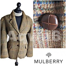 Ladies Mulberry 100% Wool Tweed Check Blazer Jacket Uk 14