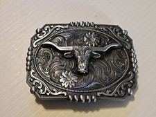 WESTERN SOUTHWEST STYLE LONGHORN BULL Metal Belt Buckle