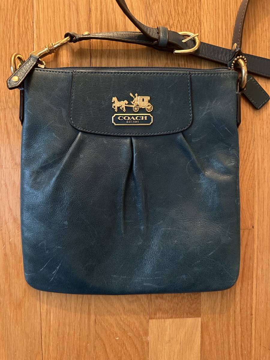 COACH Leather Crossbody Bag Blue Green No# F0832-41980 with Emblem