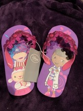 Disney Store Doc McStuffins Flip Flops Purple Lambie Hallie Stuffy Glitter NEW