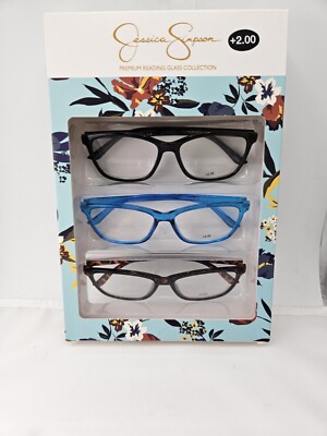 JESSICA SIMPSON 3 PACK SET PREMIUM READING GLASSES READERS +2.00 NEW AUTHENTIC