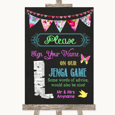 Helle Wimpelkette Kreide Jenga Gästebuch personalisiert Hochzeit Schild