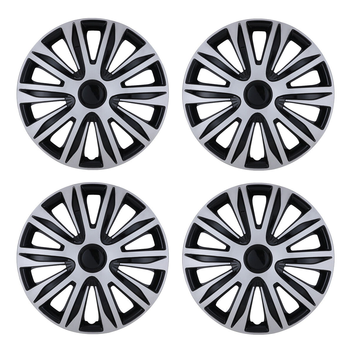 4PCS 13-Inch Black Silver Full Rim Hub Caps for R13 Tires & Steel Wheels