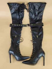 Women Thigh High Boots Elastic Waist Belt Pointed Toe Stiletto High Heels Shoes