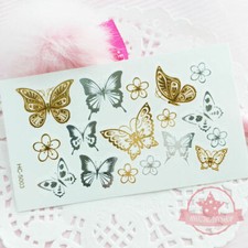 Wholesale 20 pcs Butterfly Flowers 17 Tattoos Temporary Metallic Gold Silver