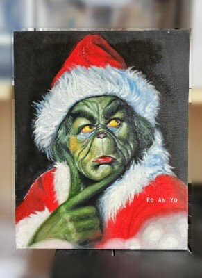 Original Oil Painting of THE GRINCH Jim Carrey Fan Art by Roanyo