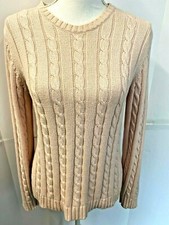 Eddie Bauer Woman's Cable Knit Sweater Size Medium Pink Crew Neck Long Sleeves