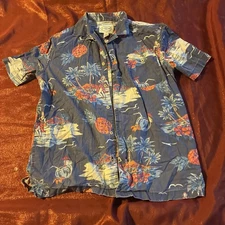 Vintage St John's Bay Camp Shirt Men's M Aloha Tropical Hula Palm Print