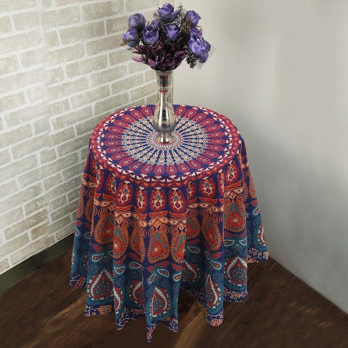 Round Beach Tapestry Blue Orange Mandala Throw/Boho Hippie Beach Blanket Roun... - Bild 7 von 7