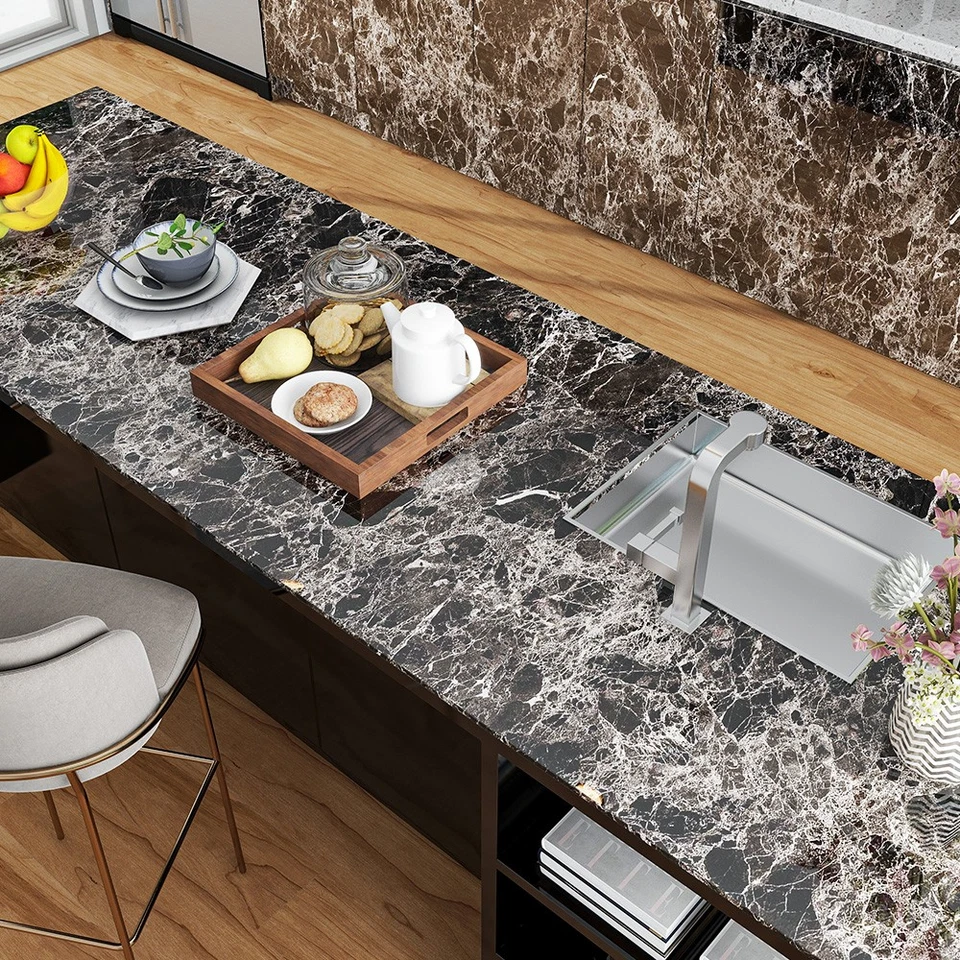 Glossy Marble Contact Paper for Table Self-Adhesive Wallpaper(Brown/White/Gray) - Image 2 of 4