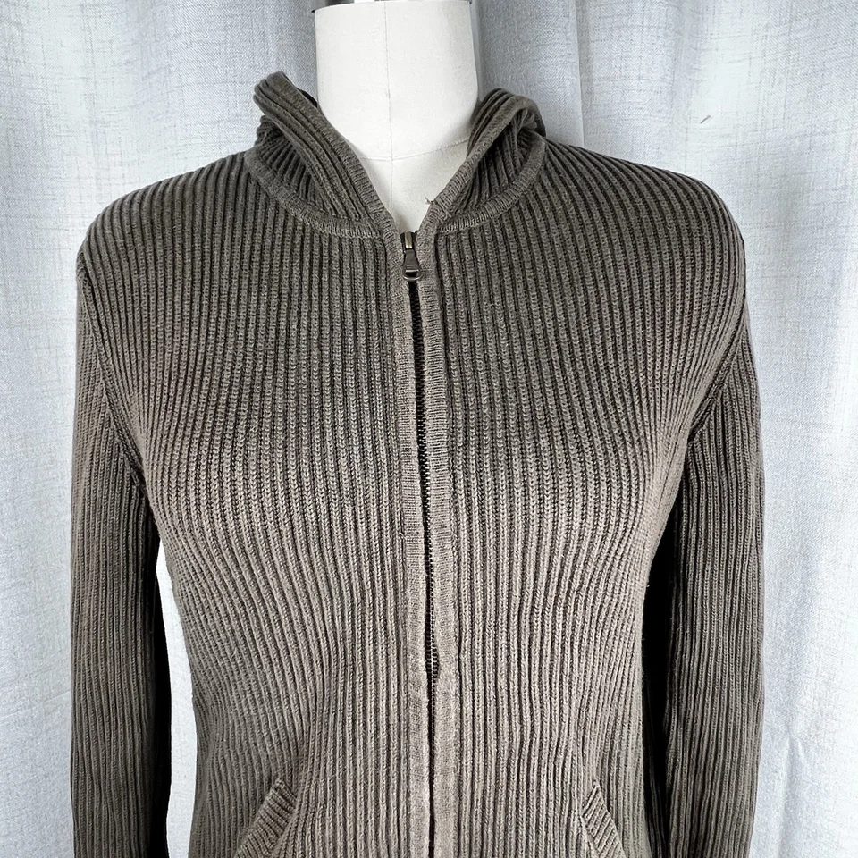 Suéter con Capucha Lauren Ralph Lauren Para Mujer Grande Marrón Acanalado Tejido Cremallera Completa Foto 2 de 4